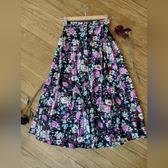 Vintage 90s Floral Maxi Floral Skirt Button Down Size Small - Picture 1 of 6
